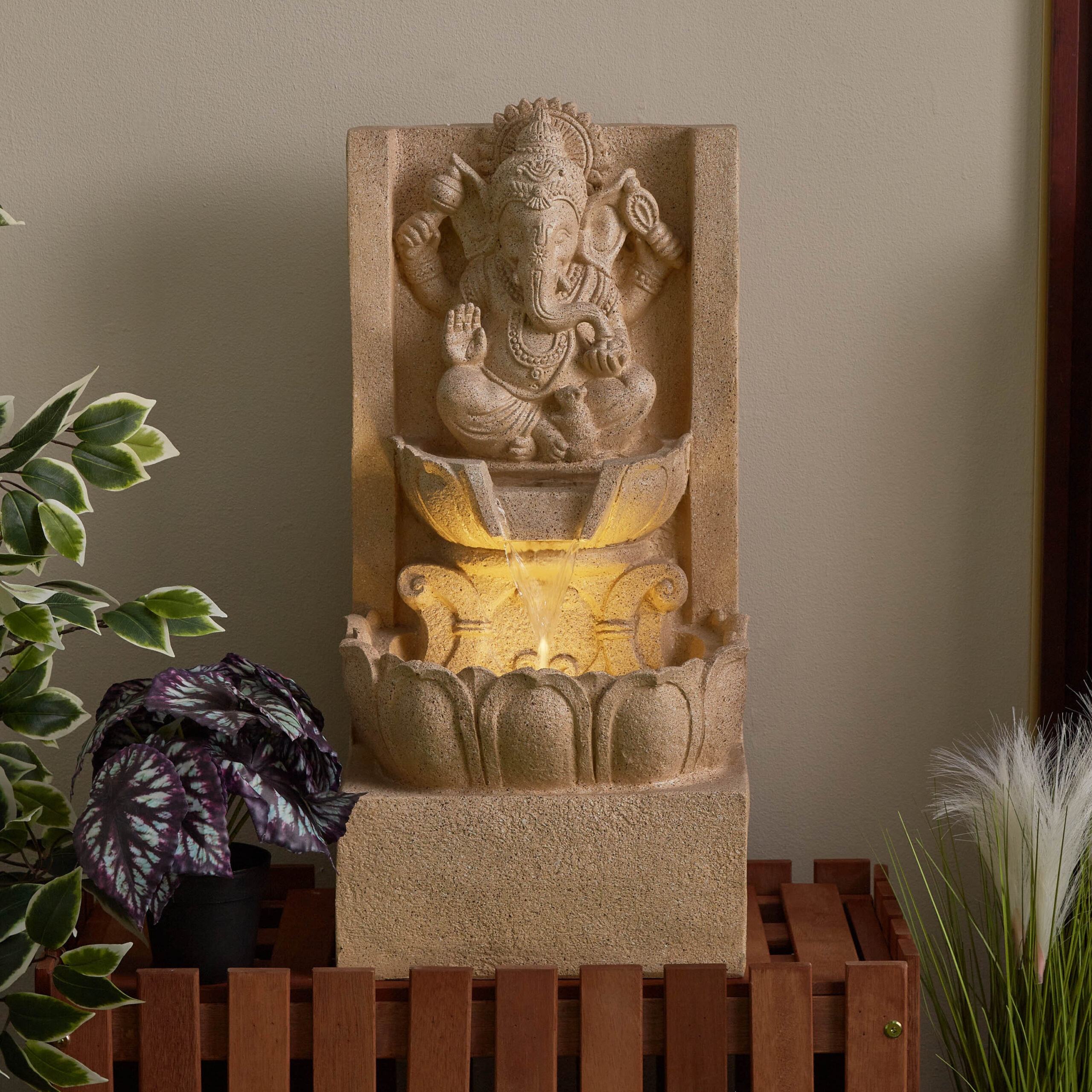 Divine Ganesha Outdoor Fountain with LED - 30x28x62.5 cm