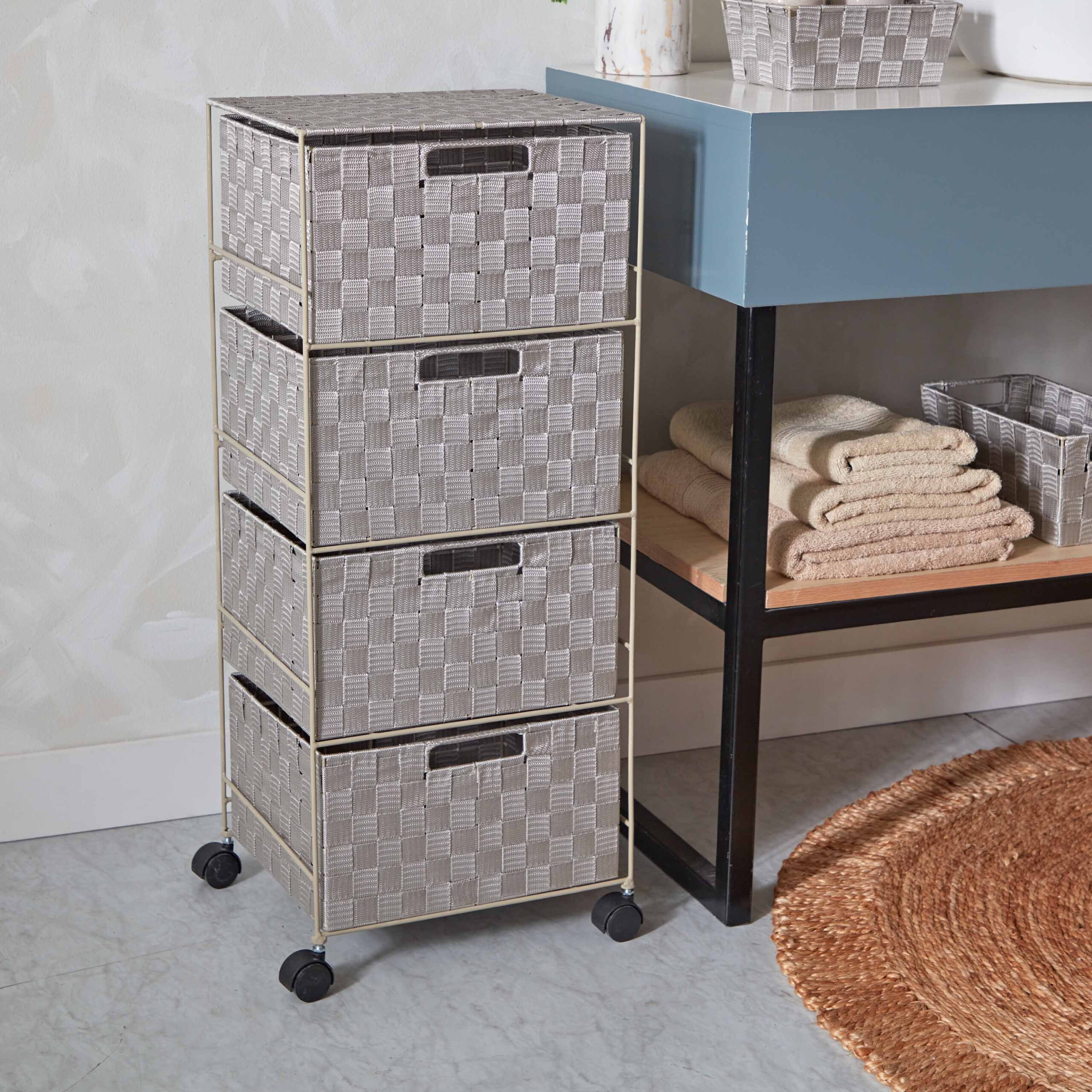 Strap 4-Drawer Cabinet with Casters - 35x30x85 cm