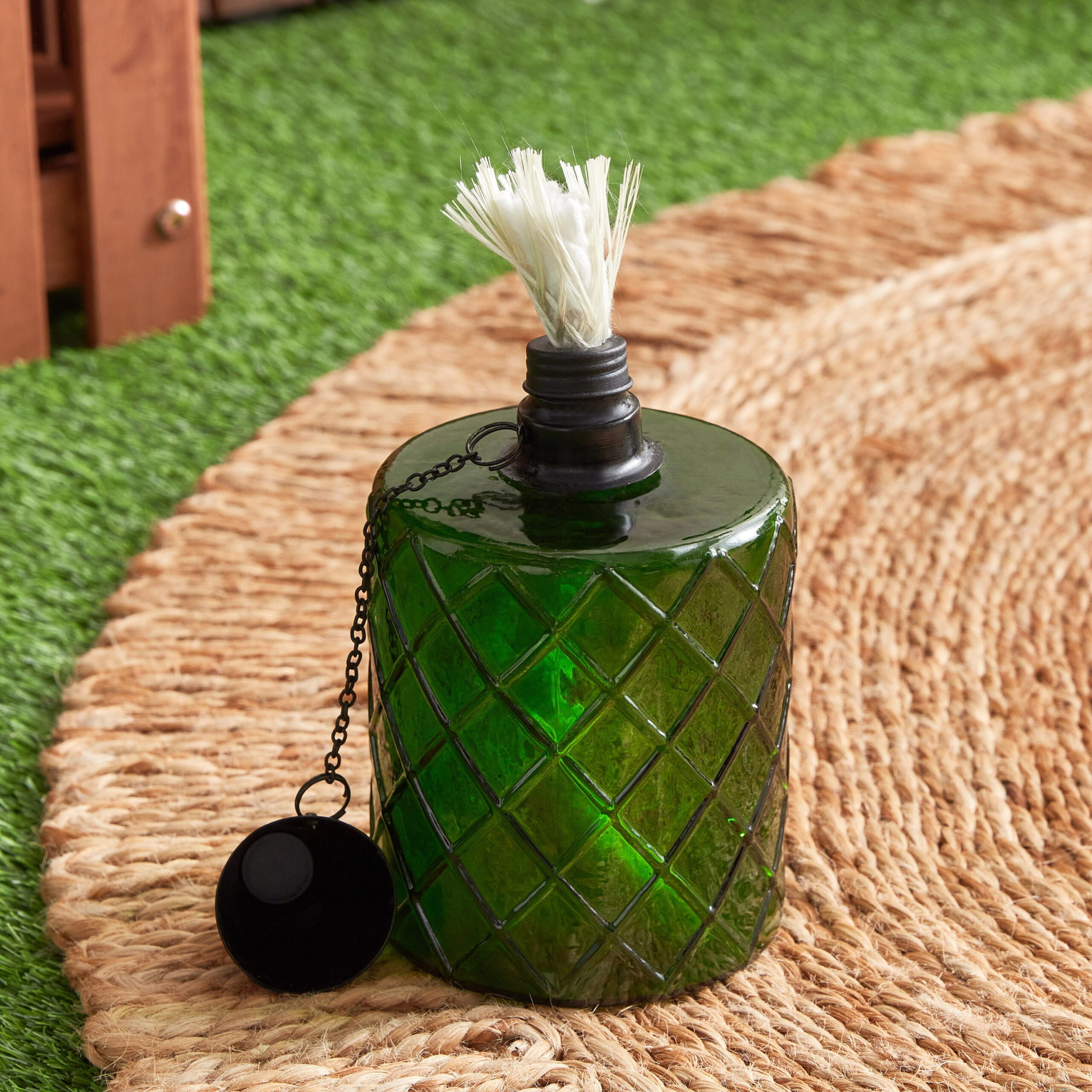 Eden Cylindrical Glass Torch Bottle with Fibre Glass and Metal - 7.5x7.5x15 cm