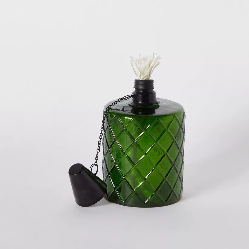 Eden Cylindrical Glass Torch Bottle with Fibre Glass and Metal - 7.5x7.5x15 cm - Image 2