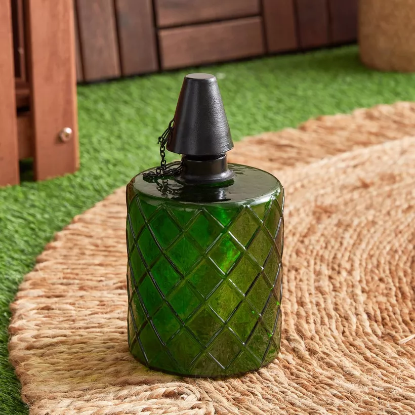 Eden Cylindrical Glass Torch Bottle with Fibre Glass and Metal - 7.5x7.5x15 cm - Image 3