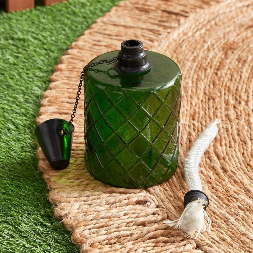 Eden Cylindrical Glass Torch Bottle with Fibre Glass and Metal - 7.5x7.5x15 cm - Image 4