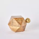 Liv Wooden Polyhedron Accent with Metal Knob - 14x10x10 cm