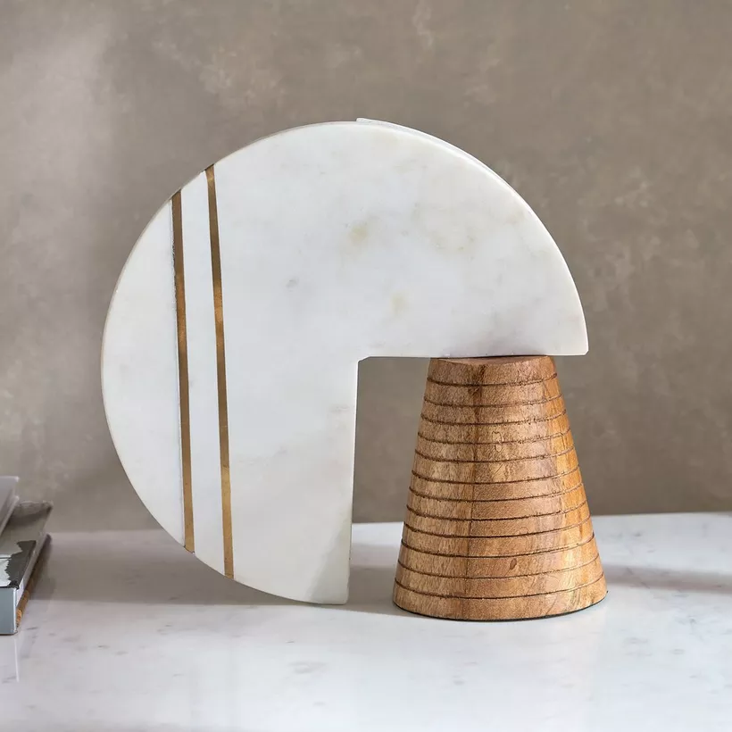 Liv Wooden and Marble Tripod Accent Decor - 28x10x30 cm - Image 3