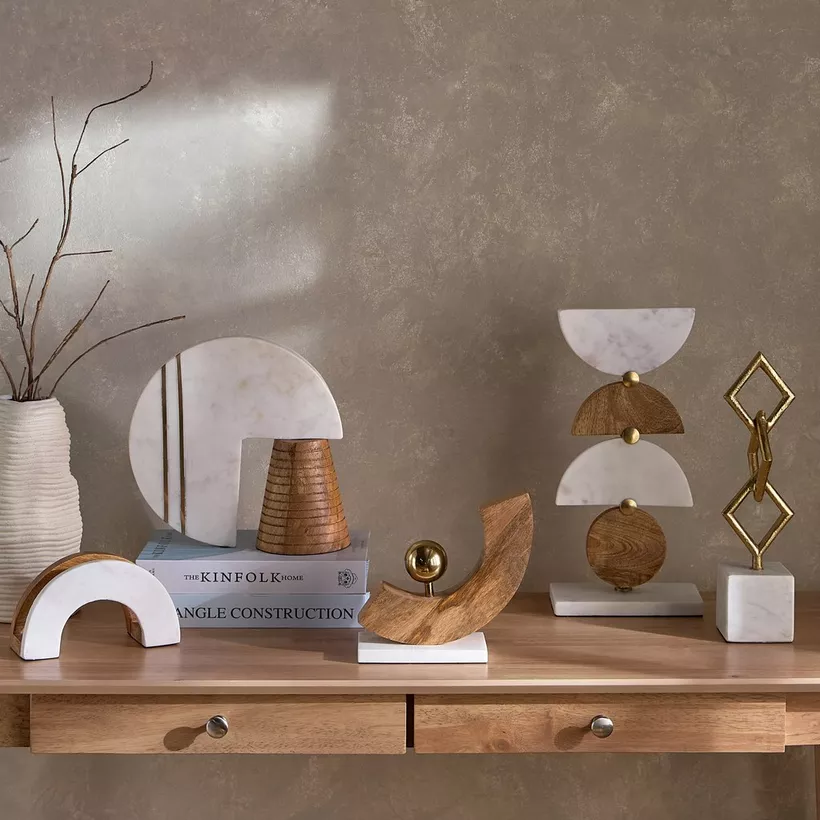 Liv Wooden and Marble Tripod Accent Decor - 28x10x30 cm - Image 6