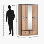 Crew 3-Door Wardrobe with 2 Drawers and Mirror