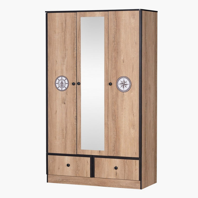 Crew 3-Door Wardrobe with 2 Drawers and Mirror - Image 4