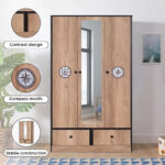 Crew 3-Door Wardrobe with 2 Drawers and Mirror