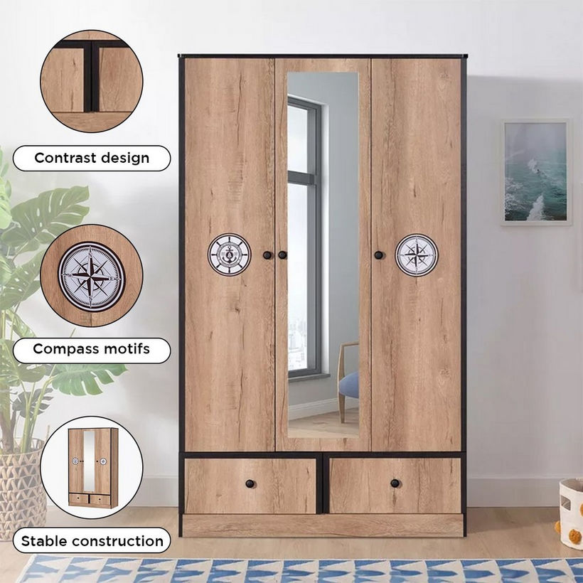 Crew 3-Door Wardrobe with 2 Drawers and Mirror - Image 5