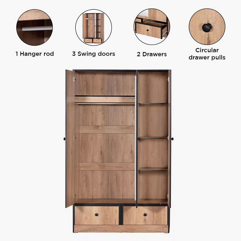 Crew 3-Door Wardrobe with 2 Drawers and Mirror - Image 6