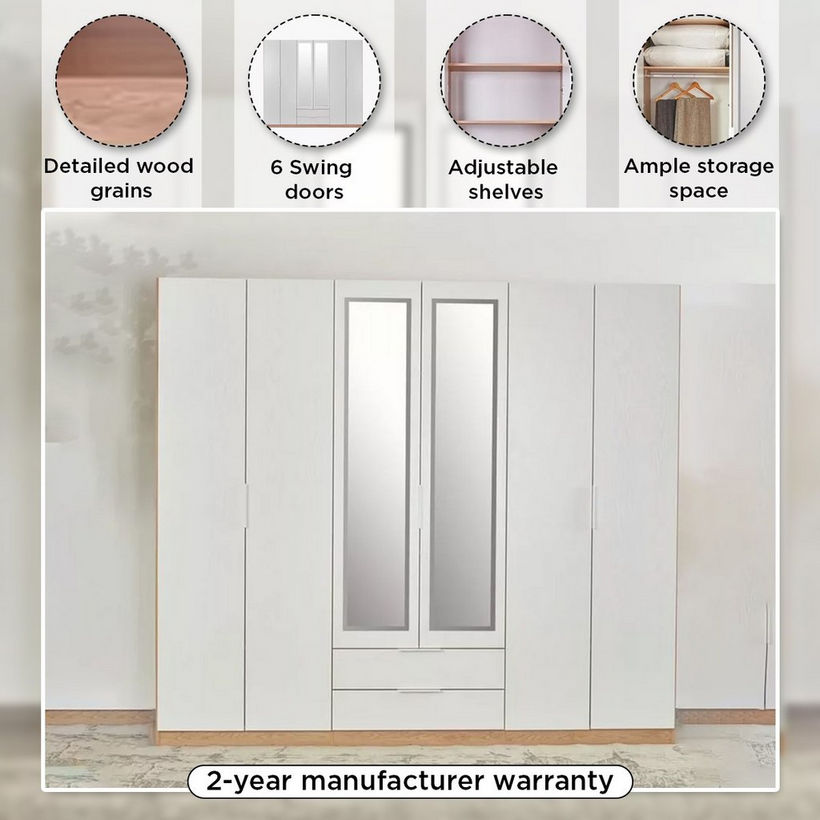 Milan 6-Door Wardrobe with 2 Drawers - Image 5