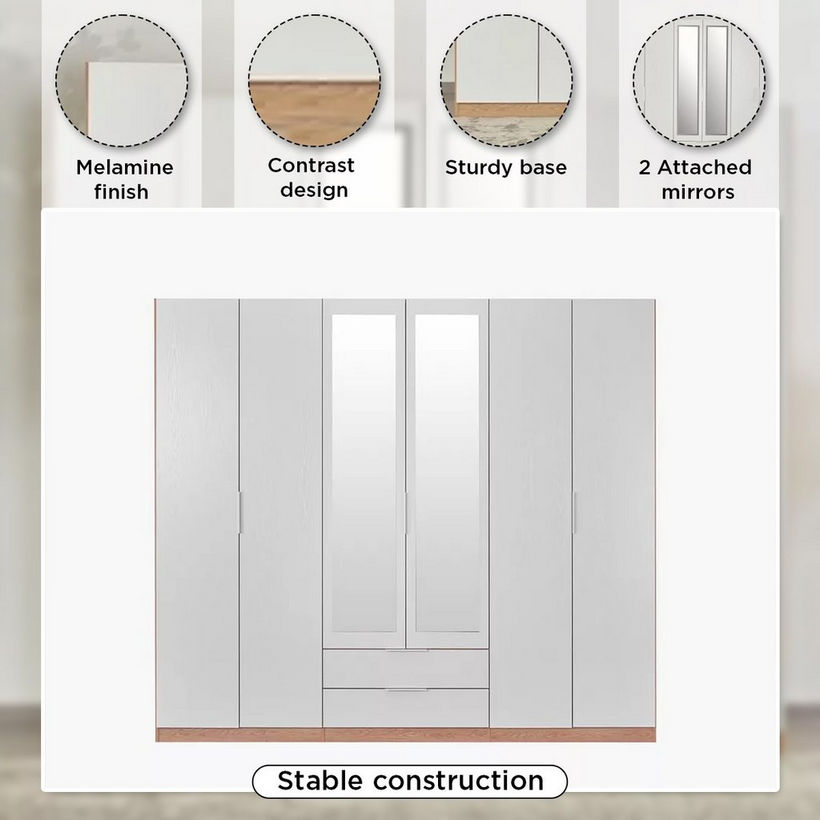 Milan 6-Door Wardrobe with 2 Drawers - Image 7