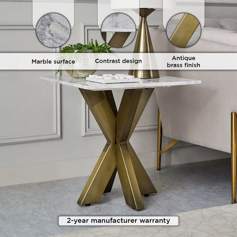 Portola Genuine Marble Top End Table - Image 6