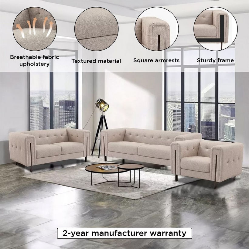 Glisten 2- Seater Fabric Sofa with 2 Cushions - Image 5