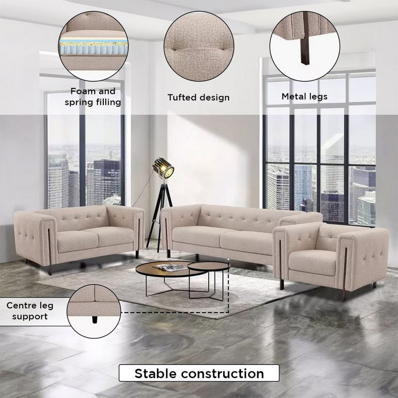 Glisten 2- Seater Fabric Sofa with 2 Cushions - Image 6