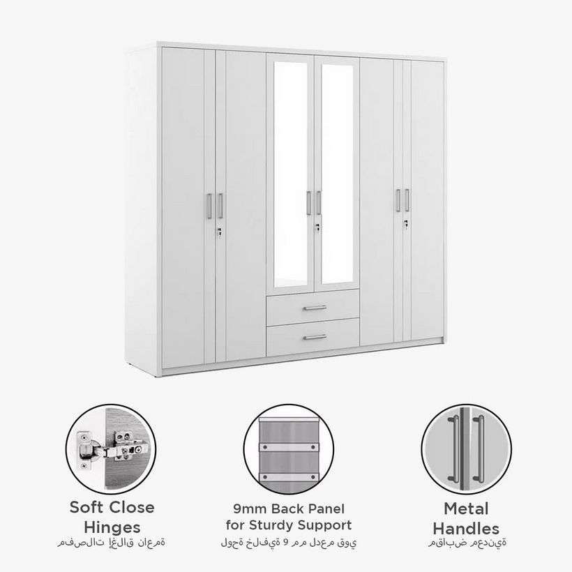Philip 6-Door Wardrobe with 2 Drawers and Mirrors - Image 4