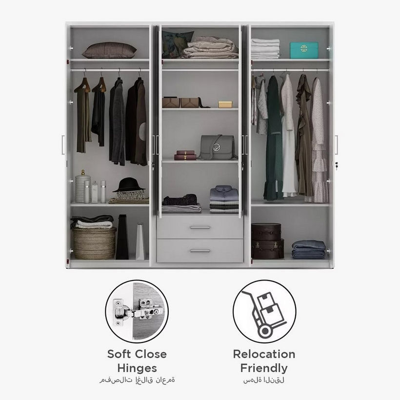 Philip 6-Door Wardrobe with 2 Drawers and Mirrors - Image 6