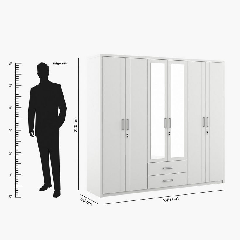 Philip 6-Door Wardrobe with 2 Drawers and Mirrors - Image 9