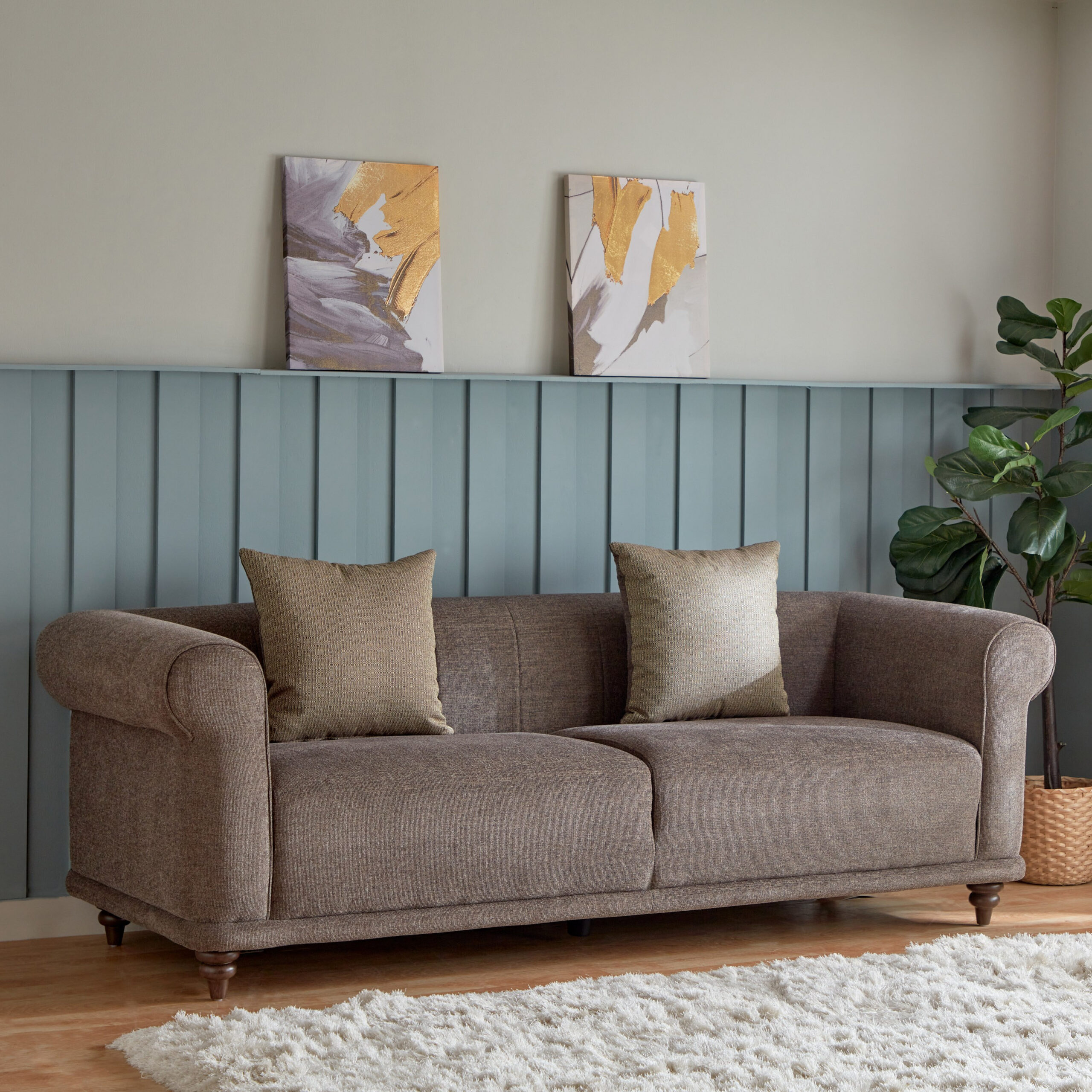 Oshawa 3-Seater Fabric Sofa with 2 Cushions