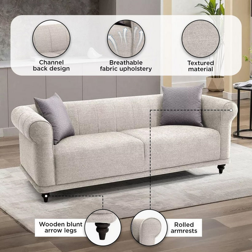Oshawa 3-Seater Fabric Sofa with 2 Cushions - Image 7