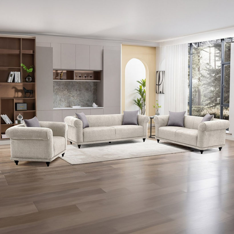 Oshawa 3-Seater Fabric Sofa with 2 Cushions - Image 11