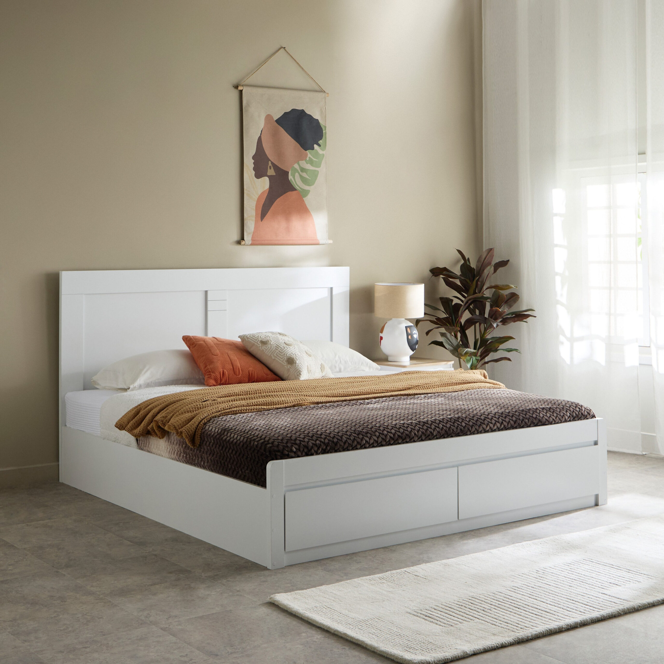 Movo Kulltorp Boomer King Bed with 2 Front Drawer Storage - 180x200 cm