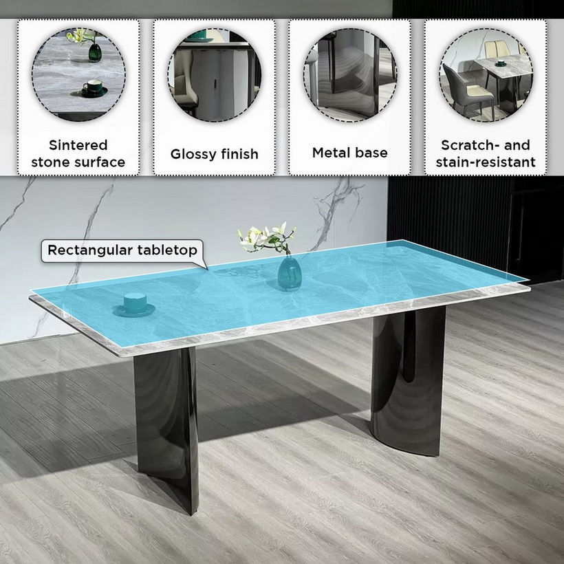 Titanium Sintered Stone Top 6-Seater Dining Table Set - Image 7