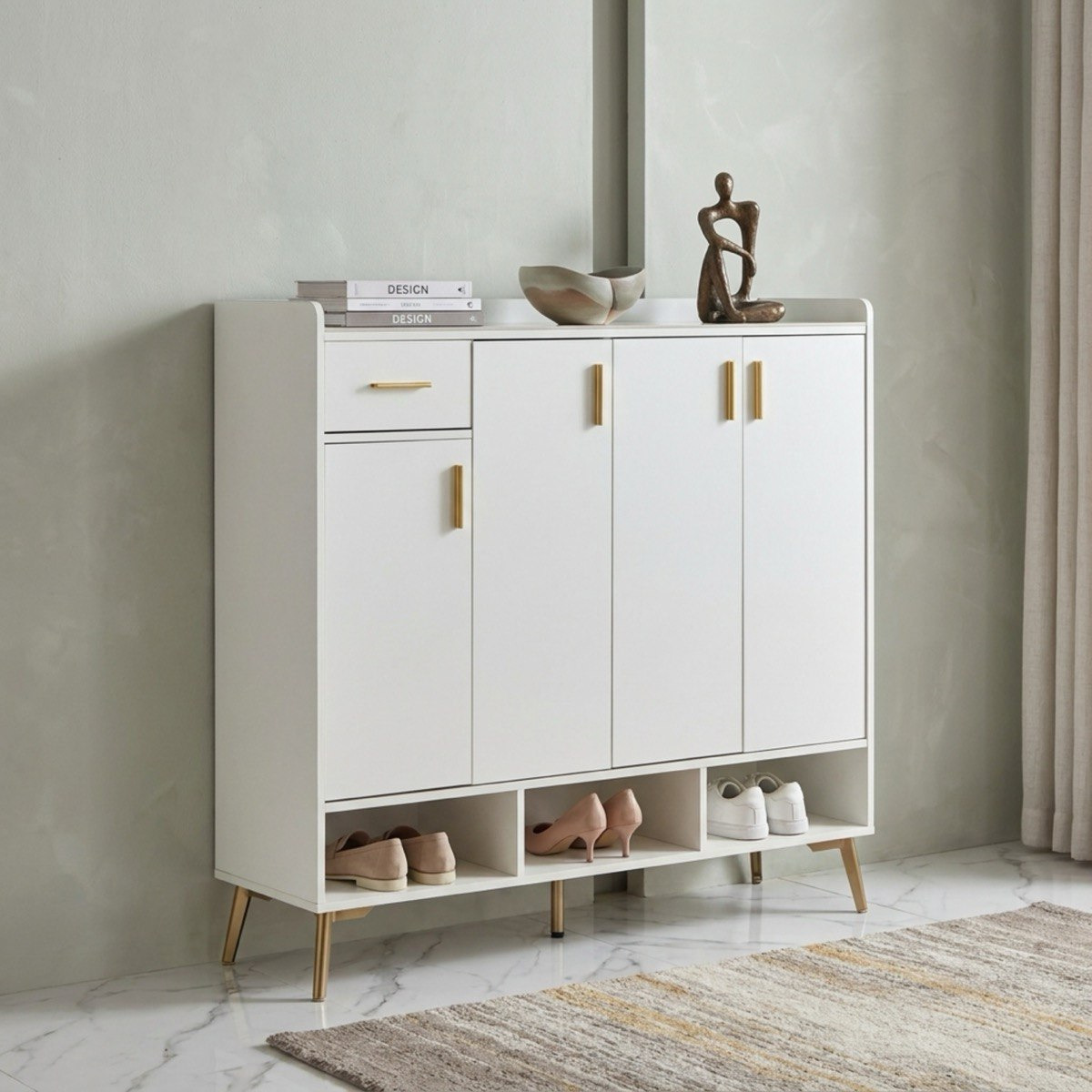 Pearl 22-Pair Sintered Stone Shoe Cabinet with 4 Doors and 1 Drawer
