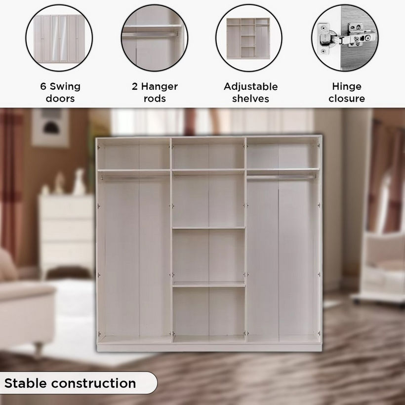 Elizabeth 6-Door Wardrobe with 2 Mirrors - Image 6