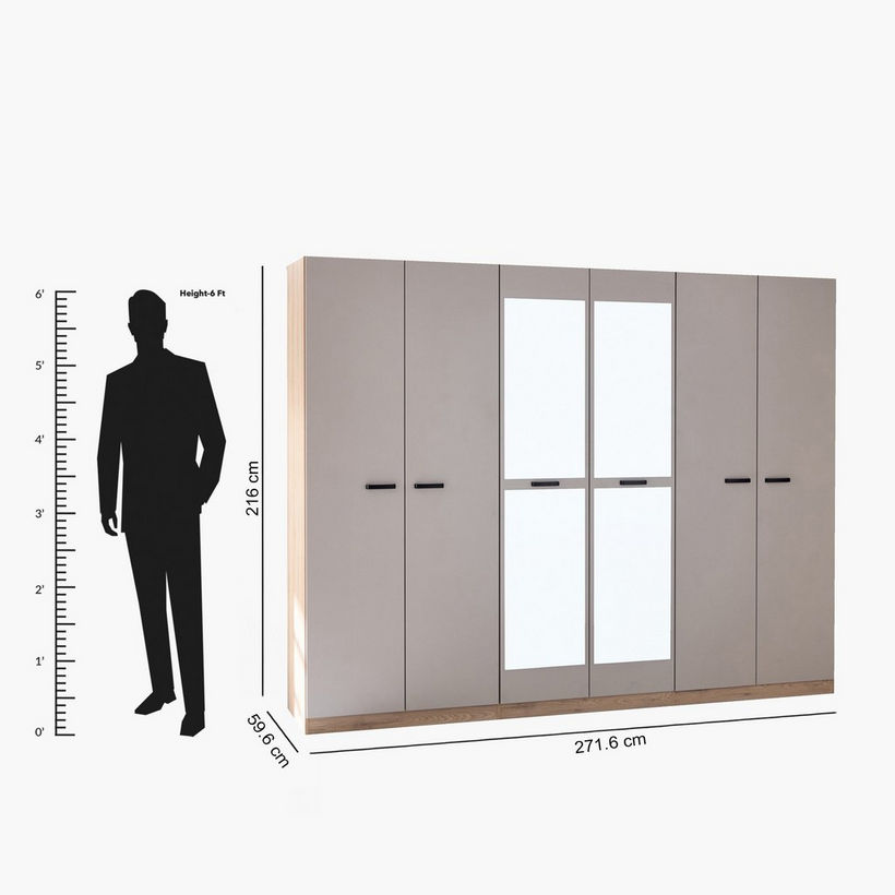 Movo Madrid 6-Door Wardrobe with Mirror - Image 2