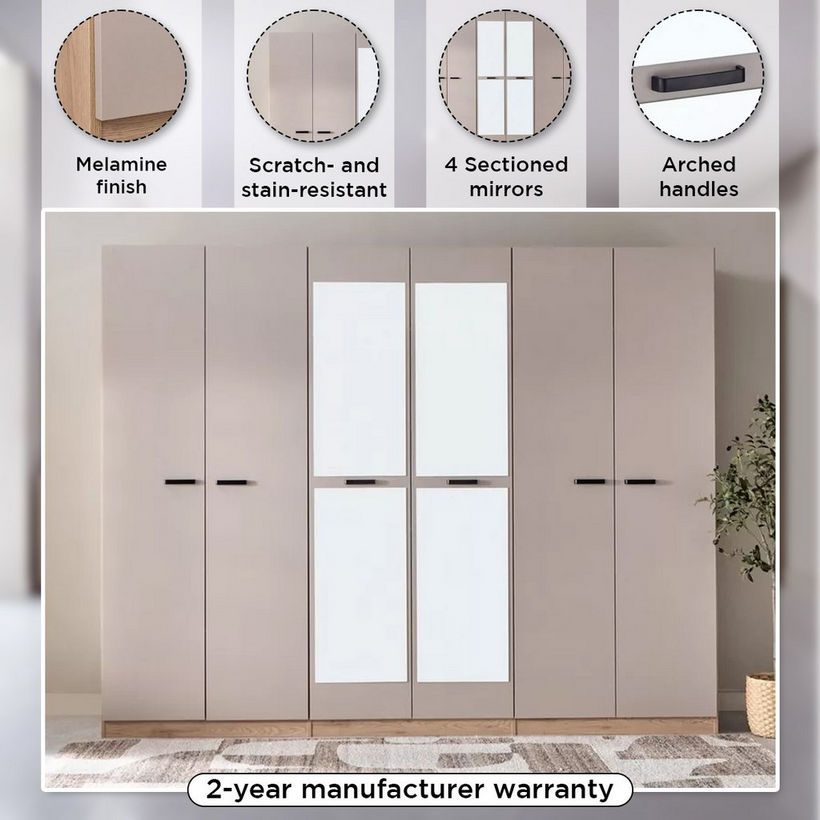 Movo Madrid 6-Door Wardrobe with Mirror - Image 5