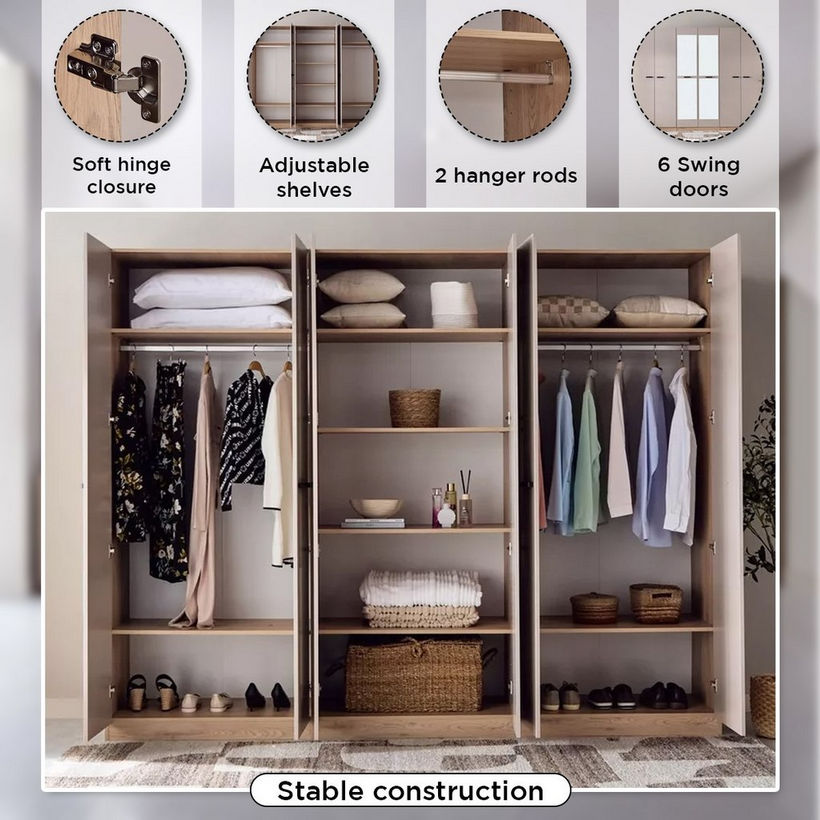 Movo Madrid 6-Door Wardrobe with Mirror - Image 6
