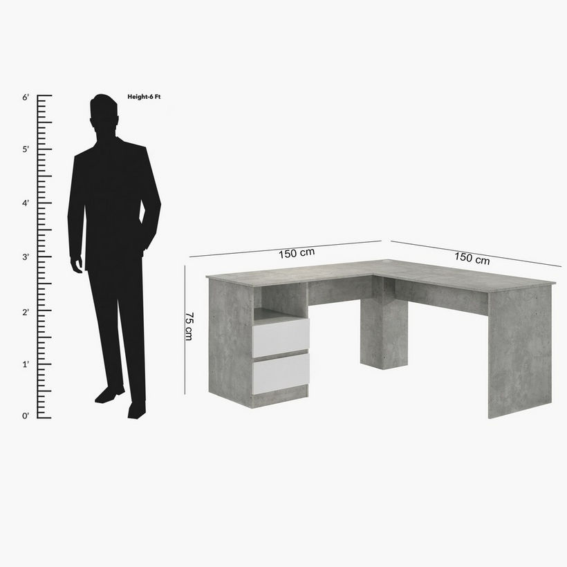 Alford Patara Corner Study Desk with 2 Drawers - Image 2