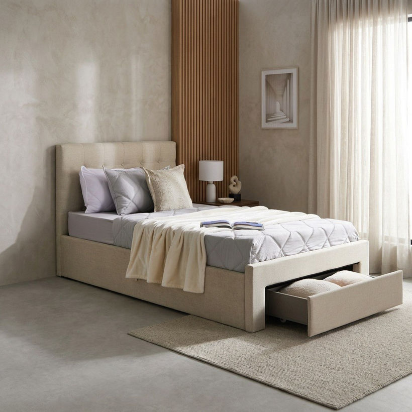 Movo Oakland Neo Upholstered Twin Bed with Drawer - 120x200 cm - Image 3