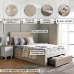 Movo Oakland Neo Upholstered Twin Bed with Drawer - 120x200 cm