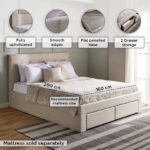Movo Oakland Neo Upholstered Queen Bed with 2 Drawers - 160x200 cm