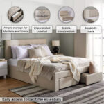 Movo Oakland Neo Upholstered Queen Bed with 2 Drawers - 160x200 cm