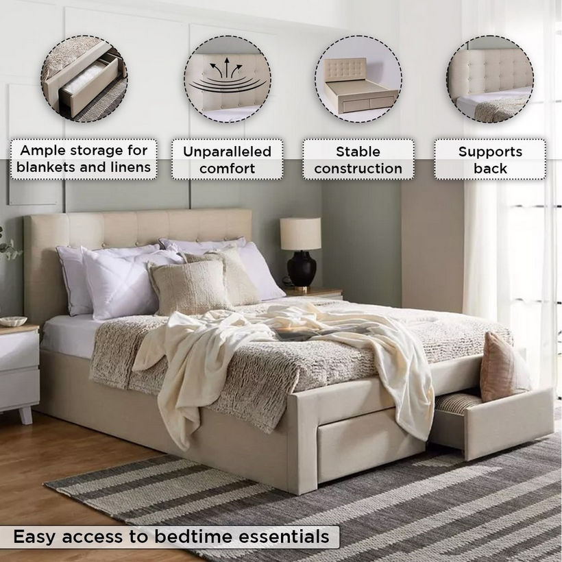 Movo Oakland Neo Upholstered Queen Bed with 2 Drawers - 160x200 cm - Image 8
