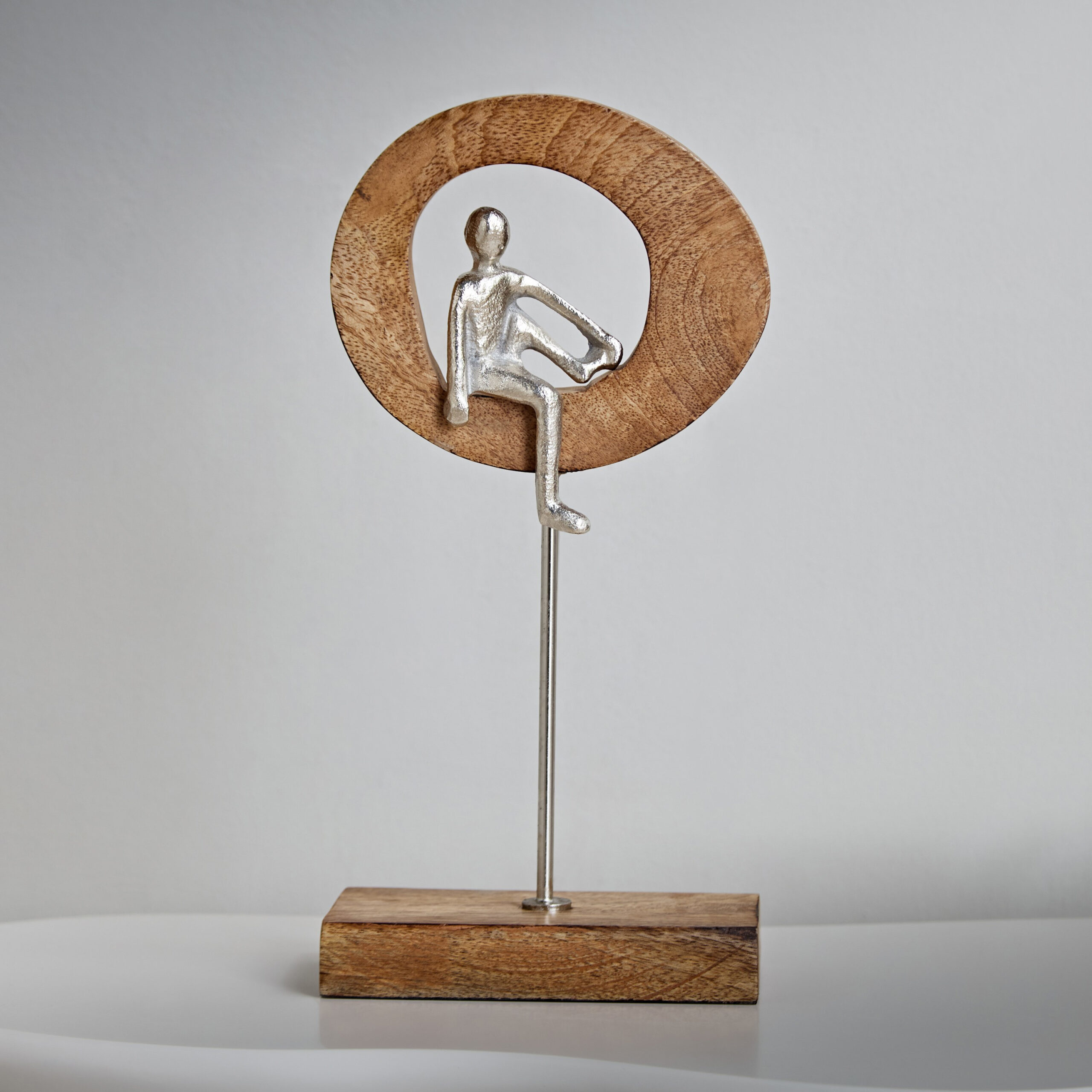 Odin Aluminum Sculpture with Wooden Base and Ring - 16x9x30 cm