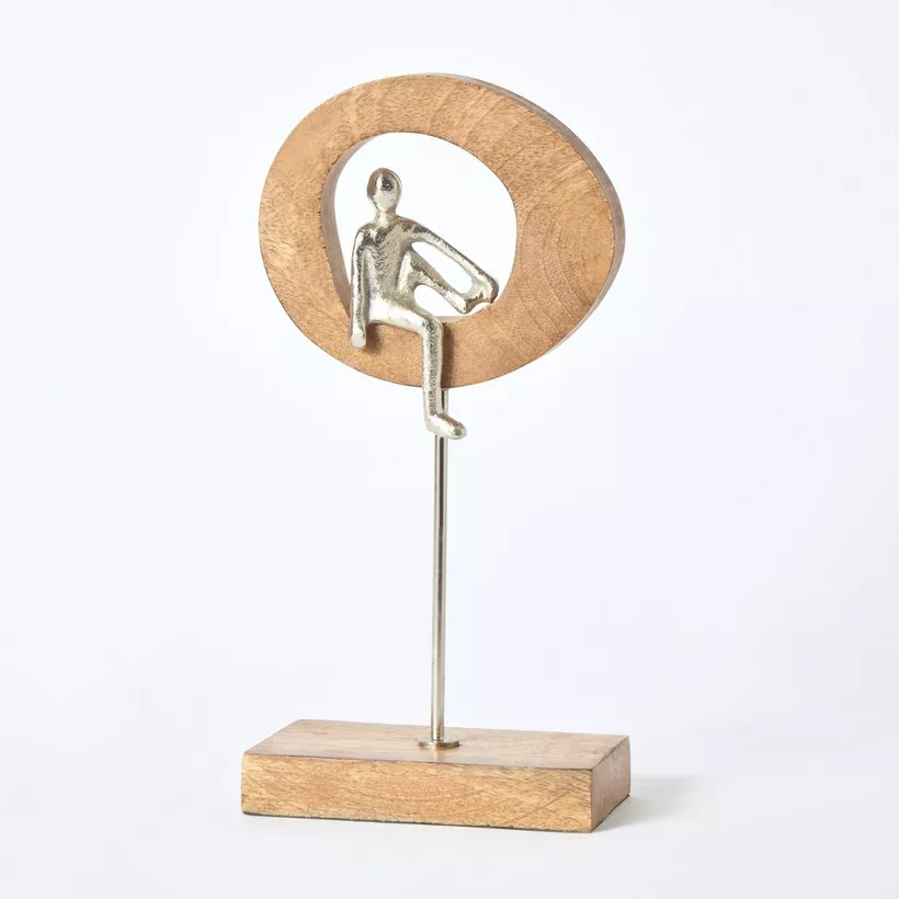 Odin Aluminum Sculpture with Wooden Base and Ring - 16x9x30 cm - Image 2