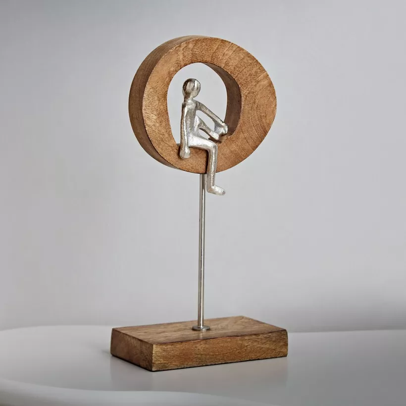 Odin Aluminum Sculpture with Wooden Base and Ring - 16x9x30 cm - Image 3