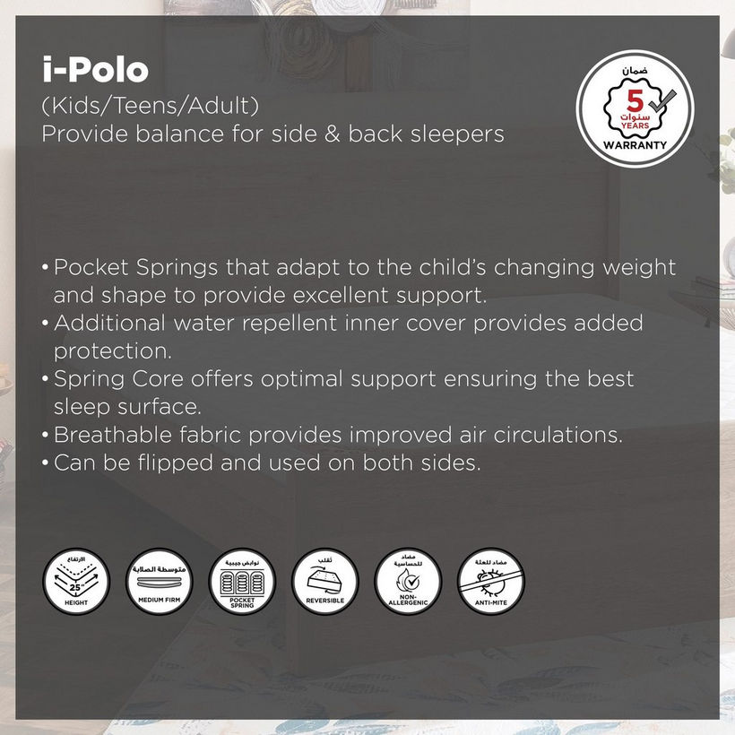 SleepEase iPolo Kids Foam Pocket Spring Single Mattress - 90x190x25 cm - Image 5