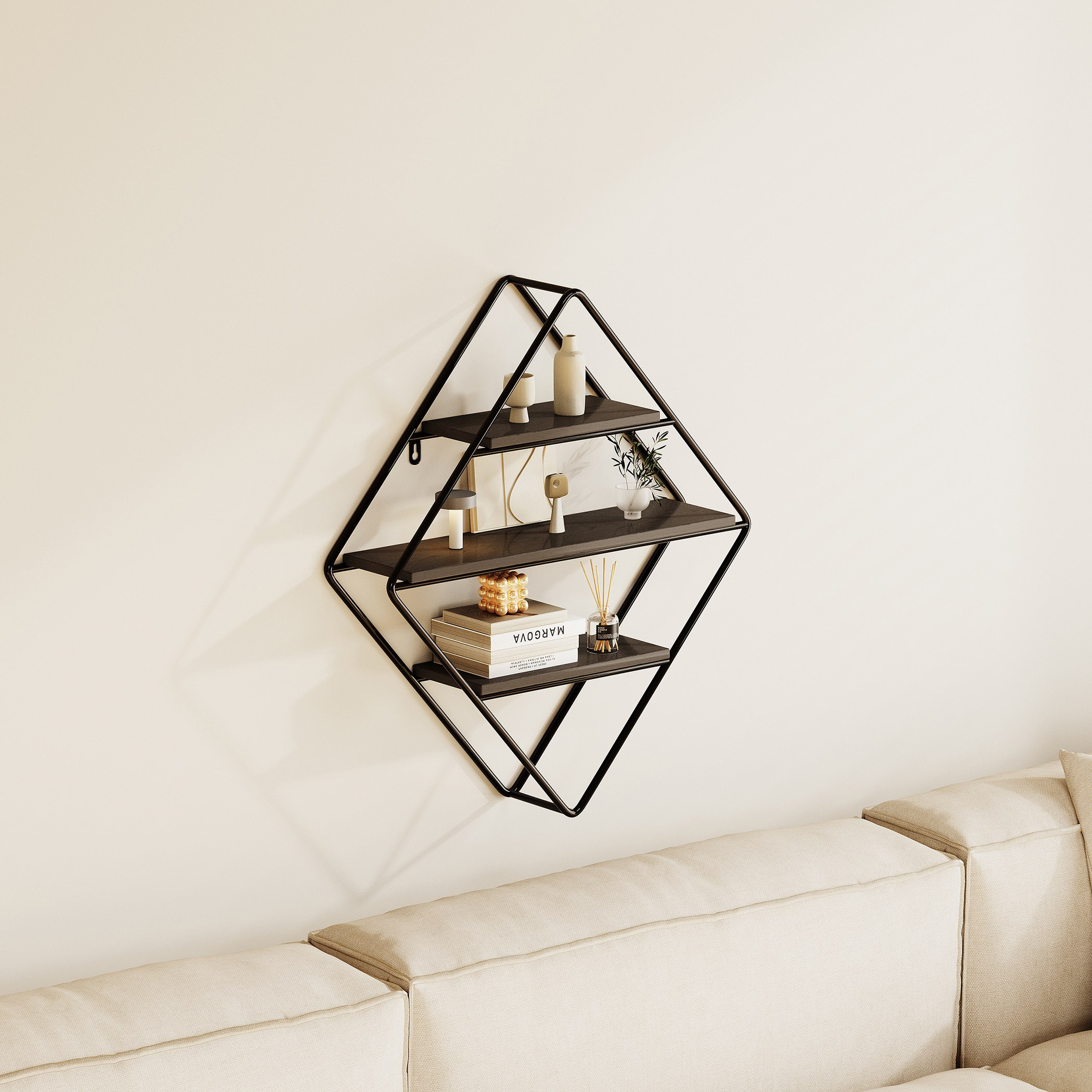 Urban Diamond 3-Tier Metal Shelf - 41.5x11x50 cm