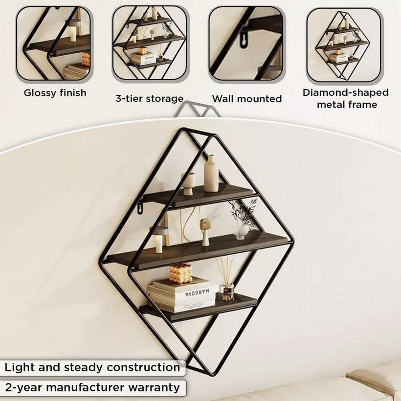 Urban Diamond 3-Tier Metal Shelf - 41.5x11x50 cm - Image 5