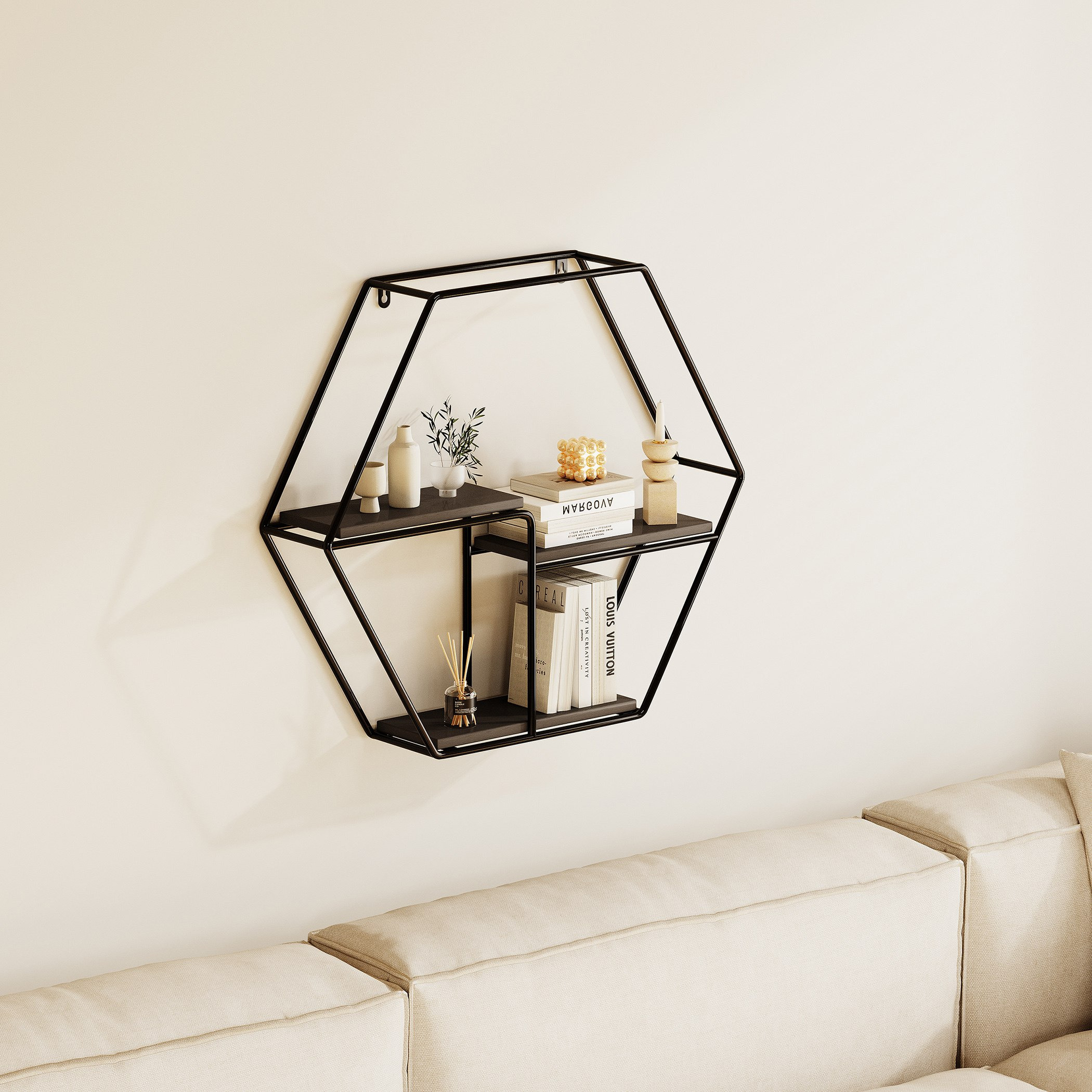 Urban Hexagon 3-Tier Metal Shelf - 48x10x42 cm