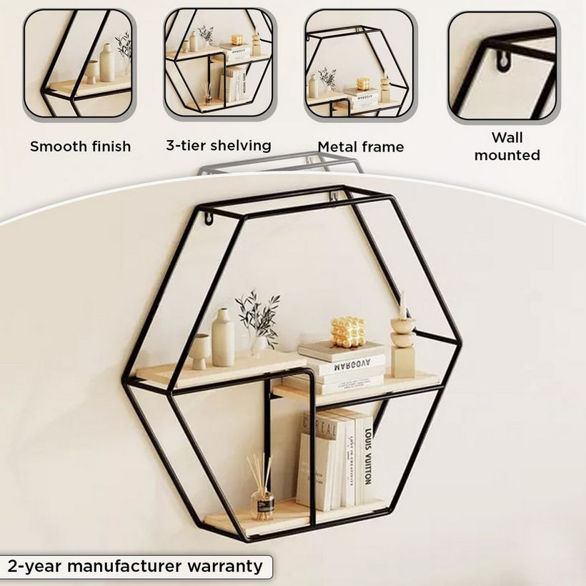 Urban Hexagon 3-Tier Metal Shelf - 48x10x42 cm - Image 6