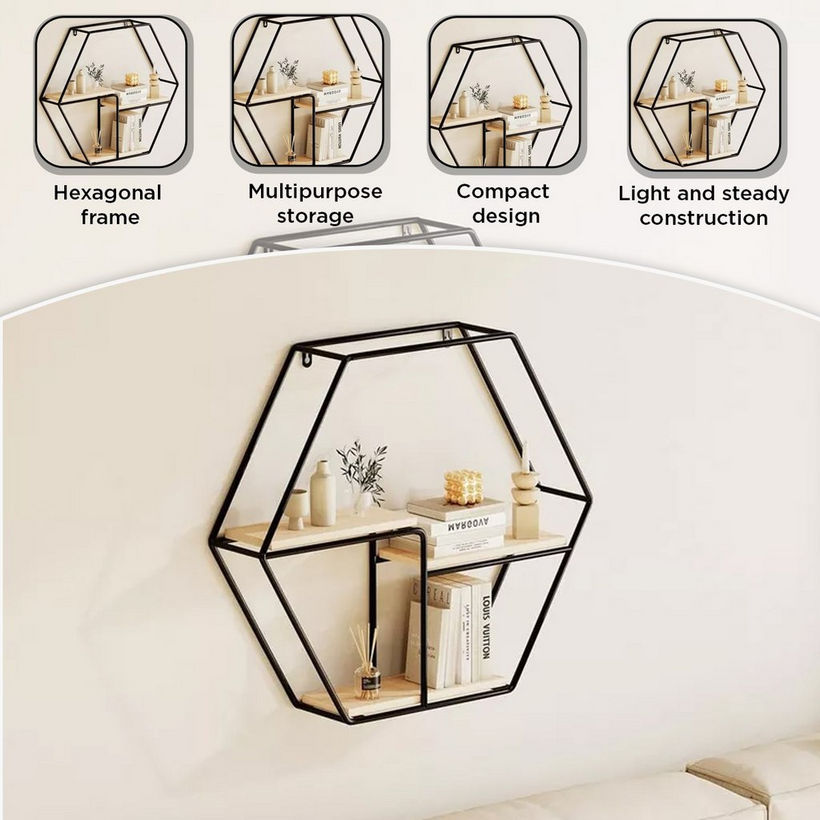 Urban Hexagon 3-Tier Metal Shelf - 48x10x42 cm - Image 7