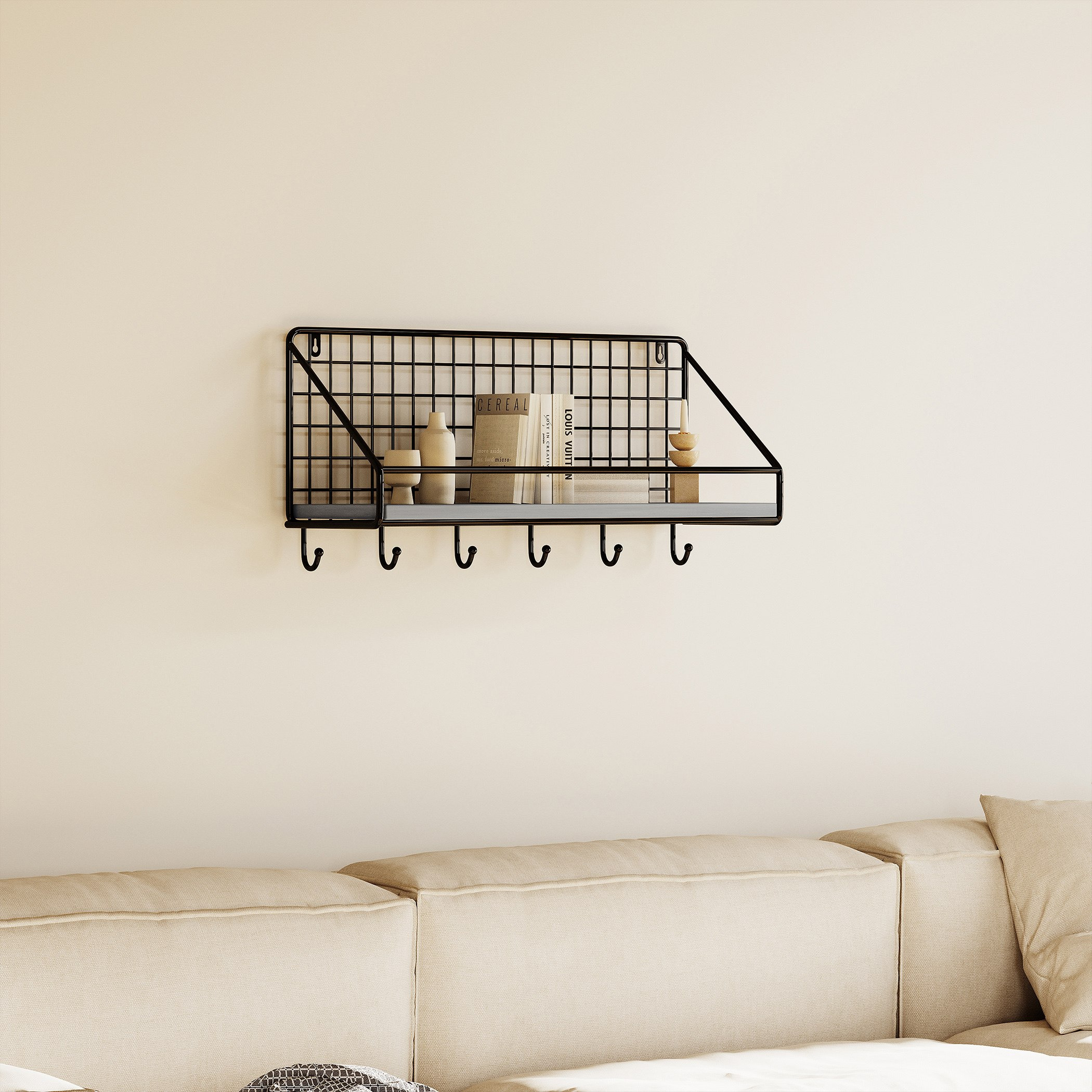 Patara MDF Shelf with Key Holder - 45x12x19 cm