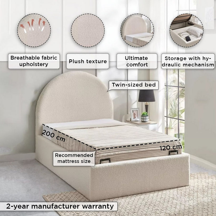 iCloud Upholstered Twin Bed with Hydraulic Storage - 120x200 cm - Image 8