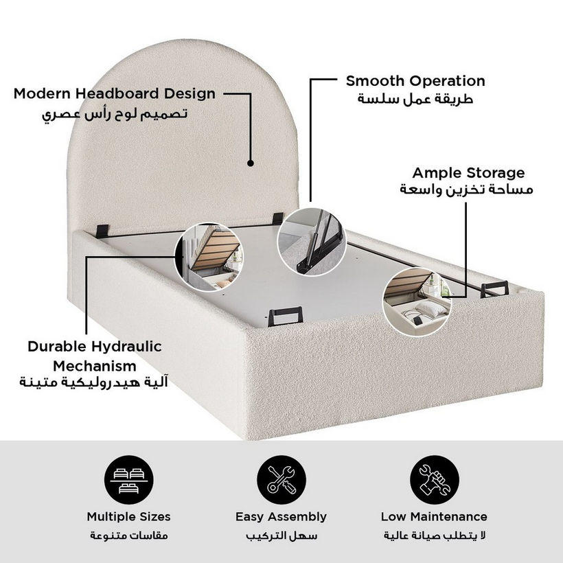iCloud Upholstered Twin Bed with Hydraulic Storage - 120x200 cm - Image 10